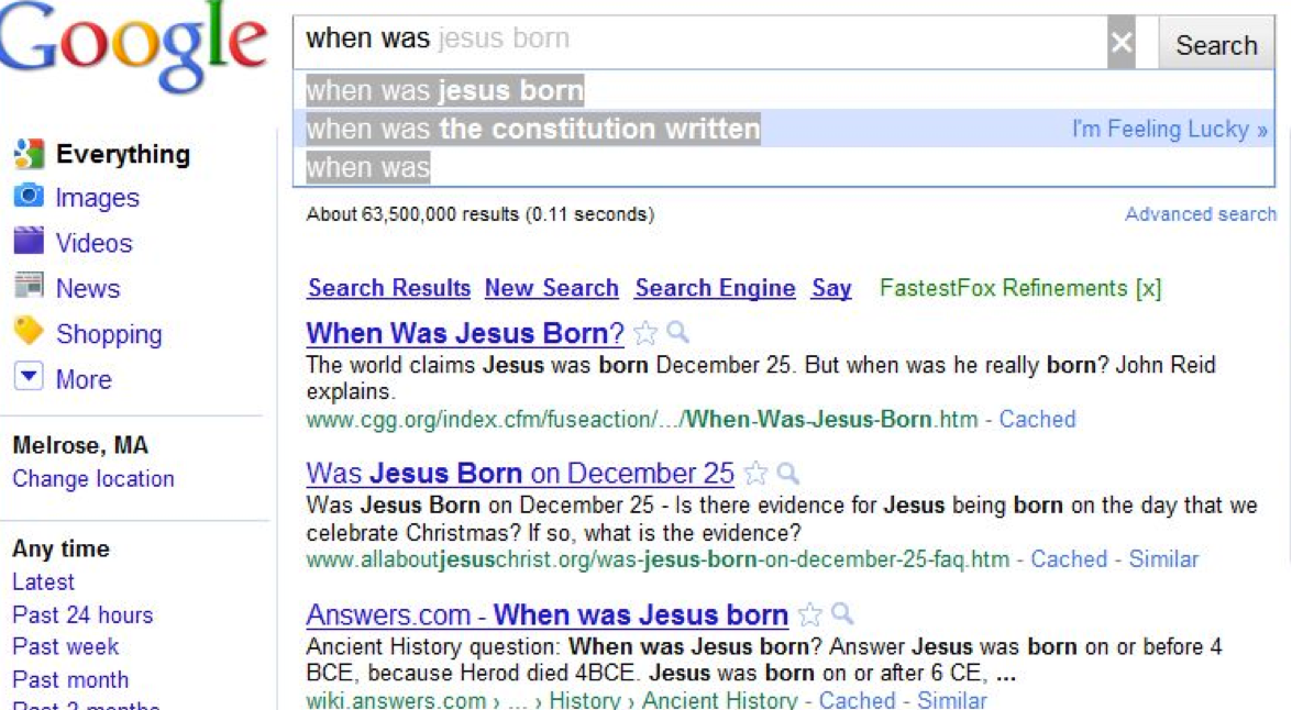 First Google Instant search for "When was Google Instant launched."