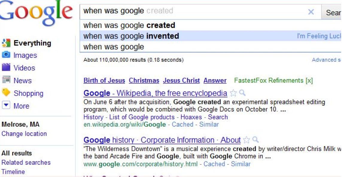 Second Google Instant search for "When was Google Instant launched."