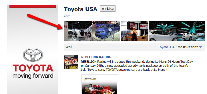 Toyota's top five photos make the page look good.