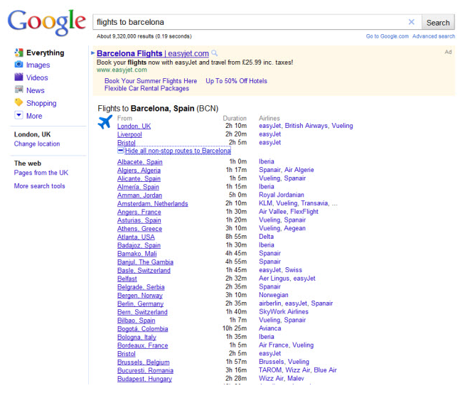SEO Gadget shows the new travel search results.
