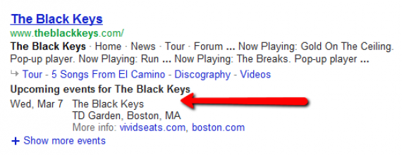 Google has implemented a new feature that will allow users to see upcoming concert dates when they search for a band's name.