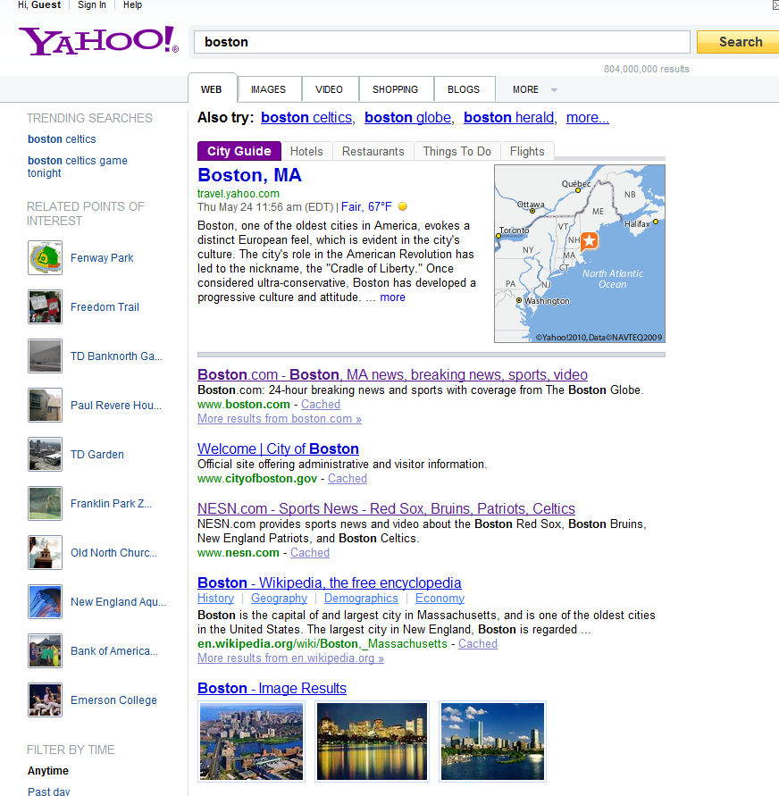 Despite using the Bing algorithm, Yahoo does not show the same results as Bing for searches.