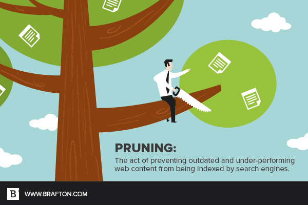 Pruning is the act of preventing content from being indexed by search engines to boost SEO.