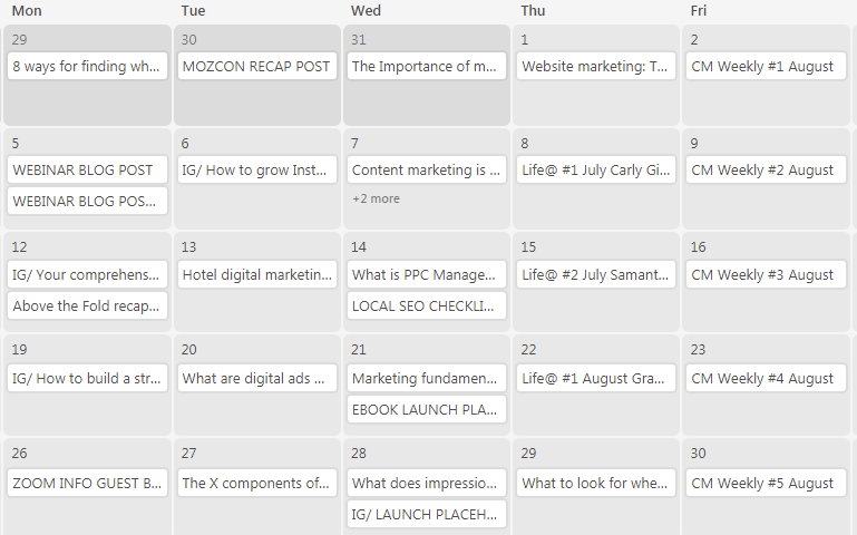 Brafton blog content calendar on Airtable
