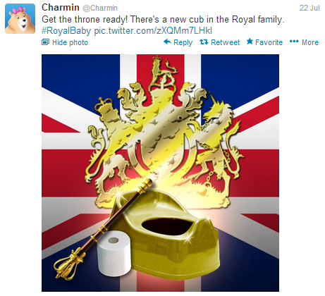 Charmin's social media content was not well received after Royal Baby Announcement.
