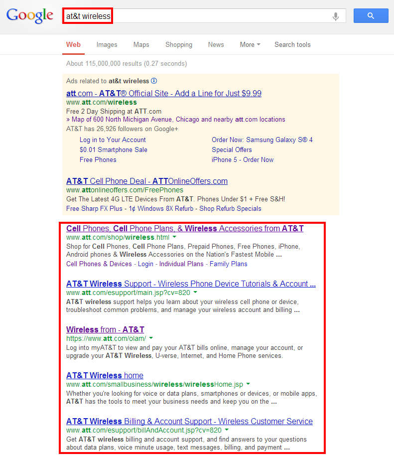 Desktop Results for ATandT Search