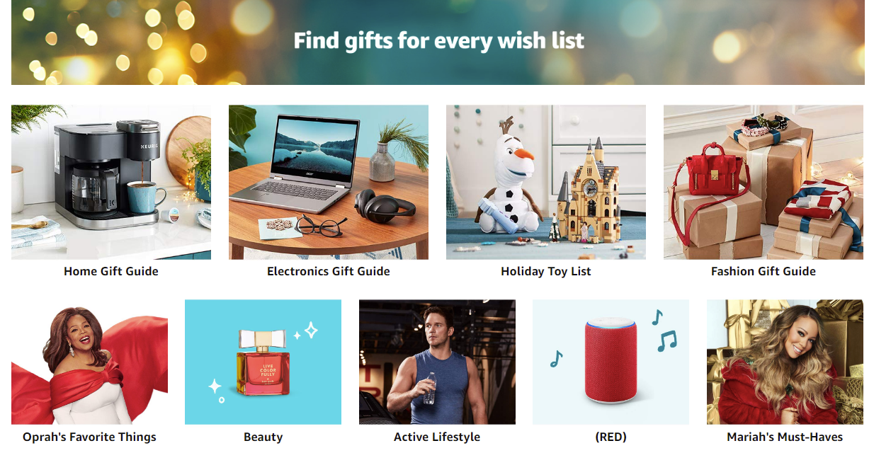 Amazon has numerous gift guides to help users find products during the holiday season.