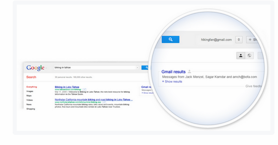 Google's new feature lets users include email results in SERPs. Google's new feature lets users include email results in SERPs.