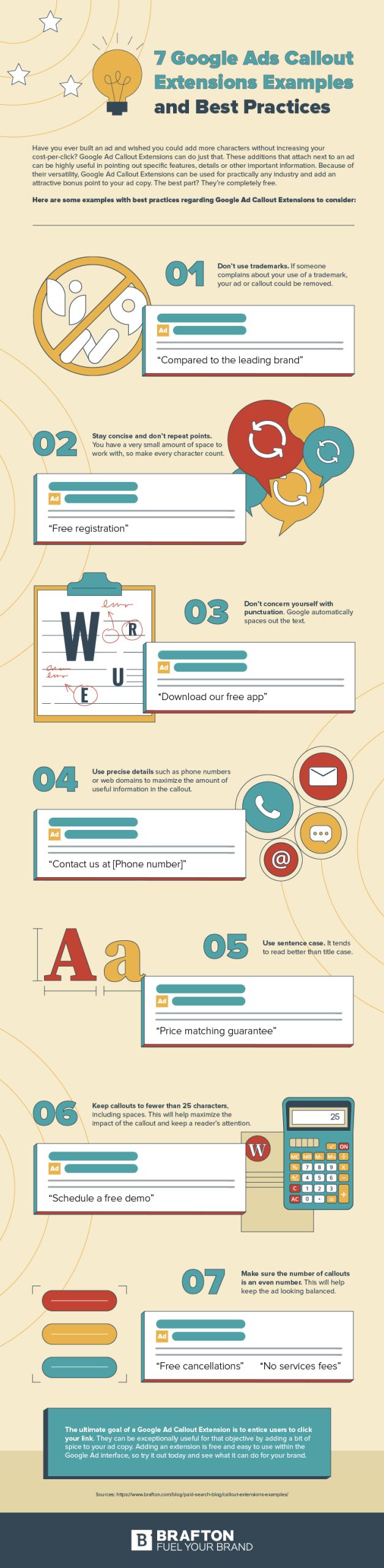 7 Google ads callout extensions examples and best practices infographic