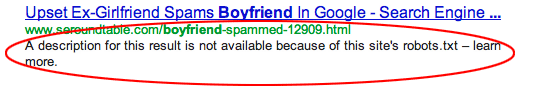 Google now informs users when a search result has been blocked from being crawled by Googlebot.
