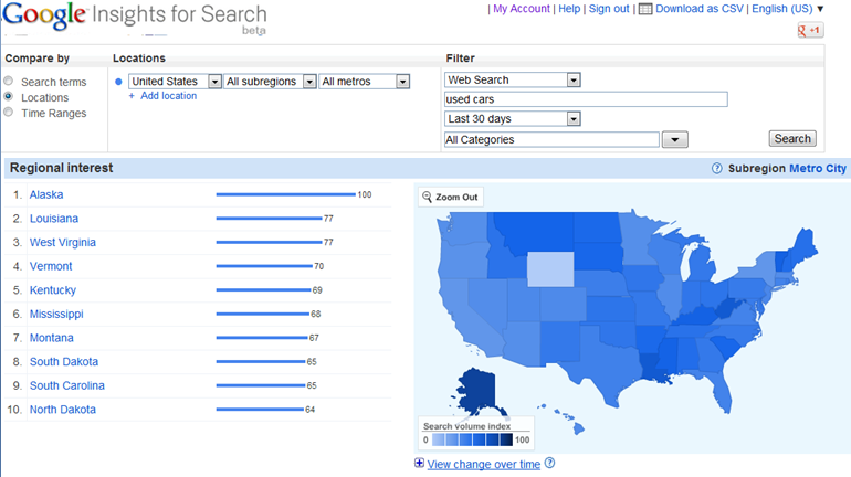 Google Insights for Search heatmap