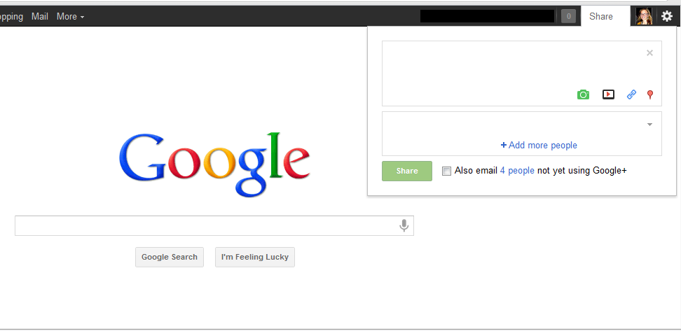 Google has added a Share button to its homepage to allow users to add content to Google+.