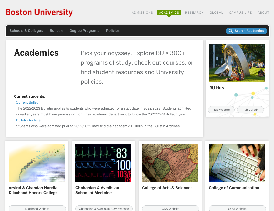 Information Architecture BU academics tab