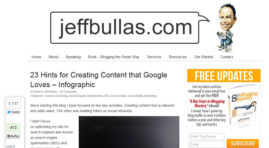 Jeff Bullas' article that links to Brafton's Content for SEO graphic. 