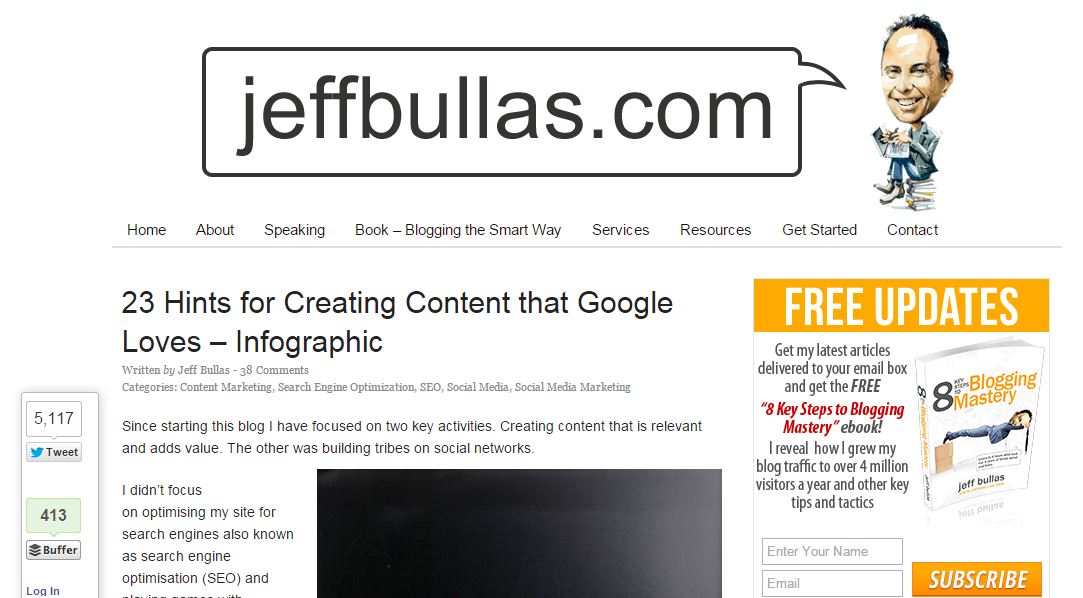 Jeff Bullas' article that links to Brafton's Content for SEO graphic.