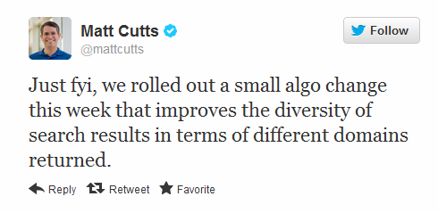 Matt Cutts reported through a Tweet that Google rolled out a small algorithm update during the week.