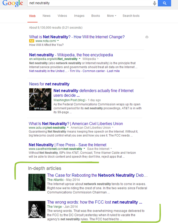 Net Neutrality test search