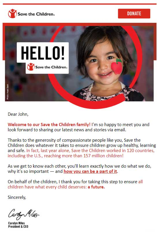 Nonprofit Email Examples to Inspire Your Supporters example Save the children