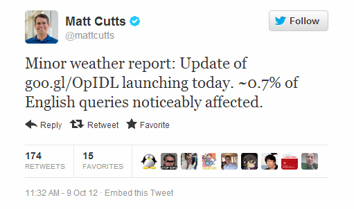 Google's Matt Cutts announced an update of the company's page layout algorithm.