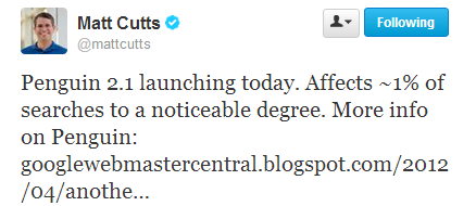 Google's Matt Cutts announces Penguin 2.1, a new version of its spam-fighting algorithm.
