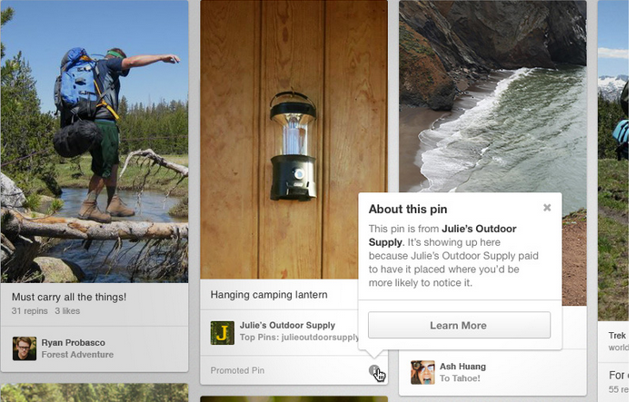 Pinterest's Promoted Pins help brands share social media content.