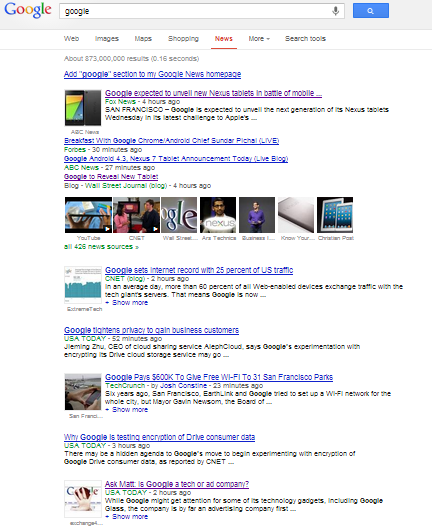 SERP that contains older web content. 