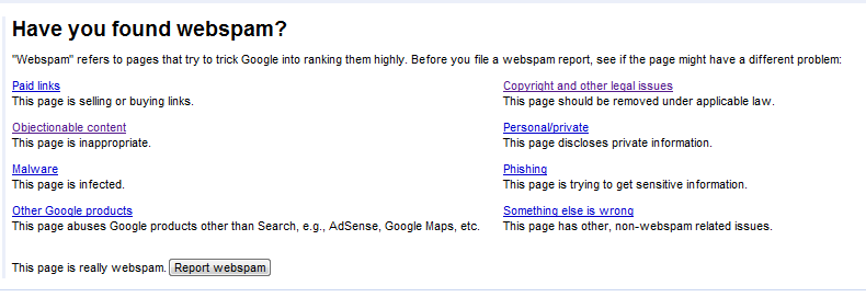 Web spam report Web spam report