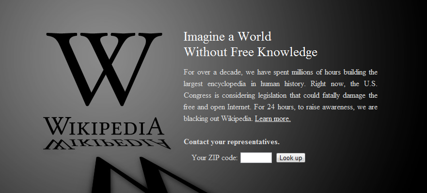 Wikipedia redirected users searching for information to this page on Wednesday.