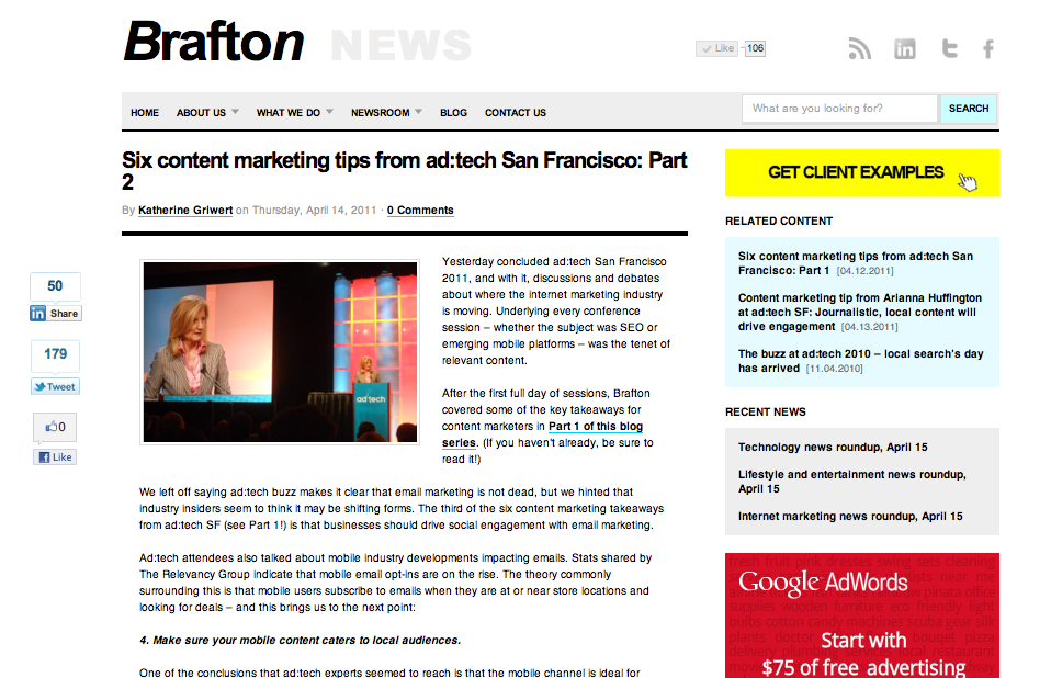 Brafton v2 fixed many problems of the old website, and the news is now very easy to read with minimal distraction. Deep links are available should the reader want to further engage with the content.