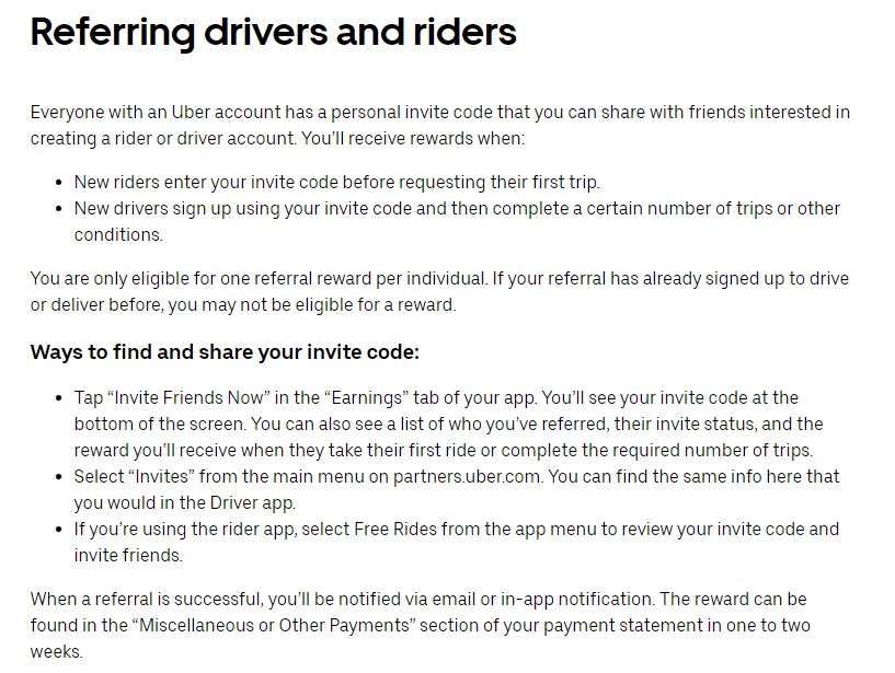 Uber customer referral example