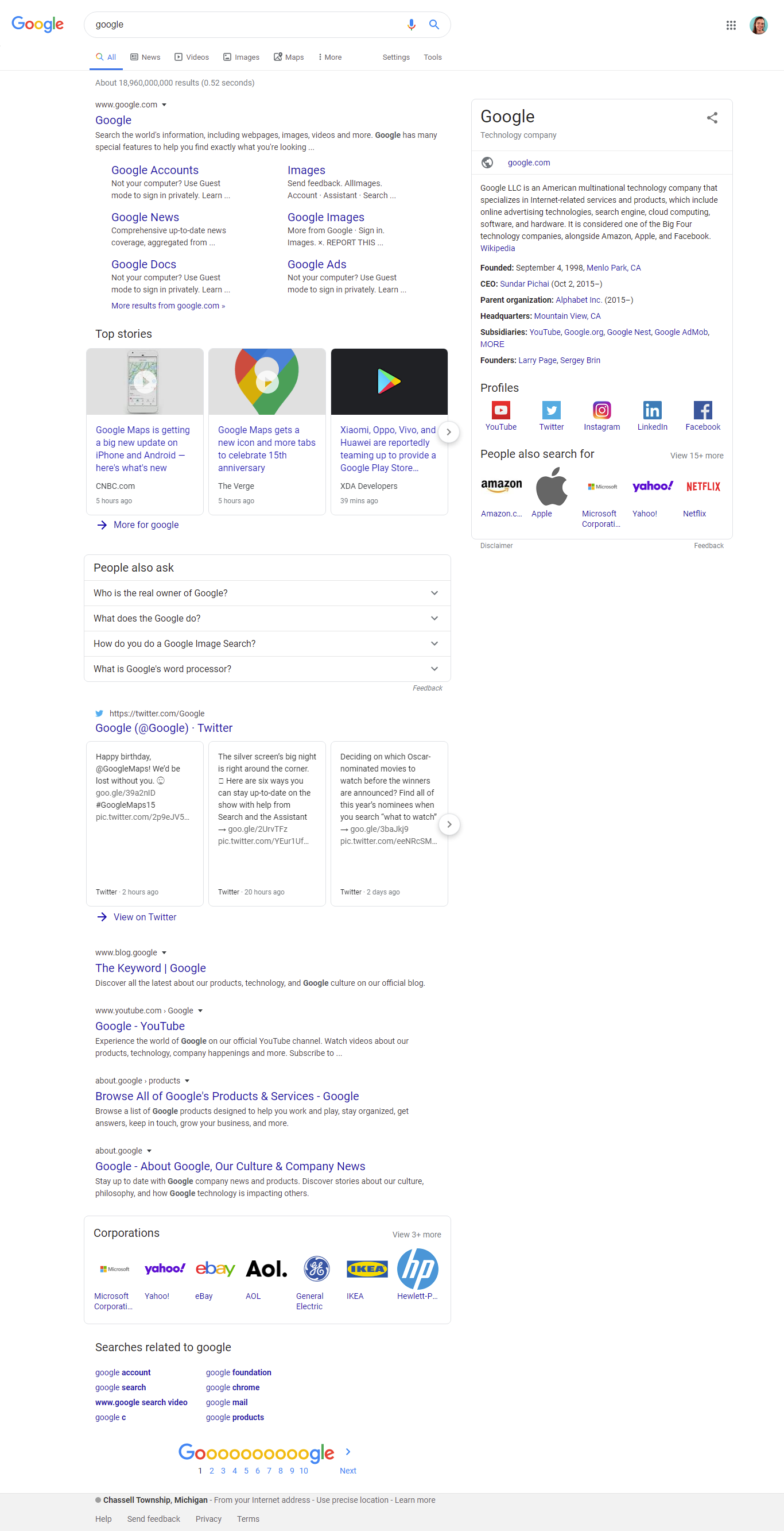 Google search with updated SERP features
