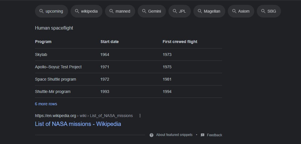 human spaceflight google search