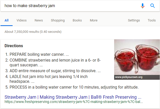 Featured snippets in SERP example