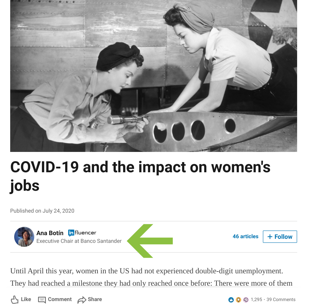 google search example covid-19 and women's job linkedin