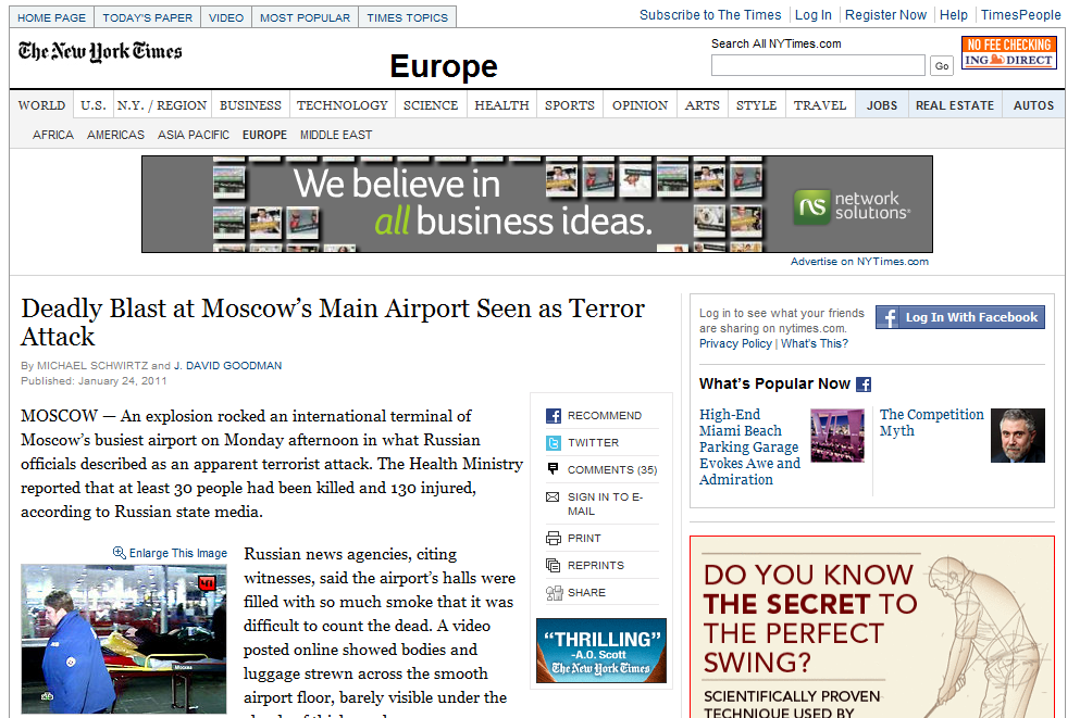 The New York Times has clutter in the primary content, diluting the value of their news text.