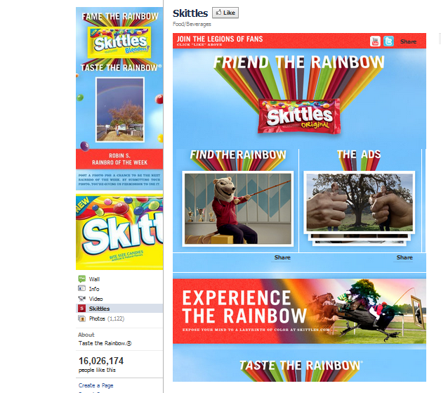 Skittles has a great Facebook "welcome" page.