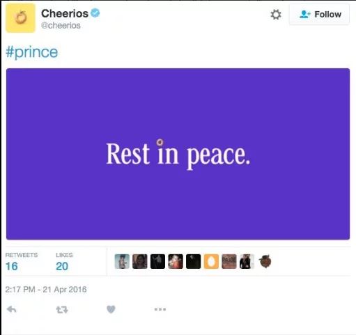 Cheerios Angers Fans With Tweet About Prince's Death