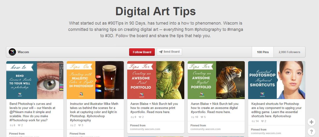 Wacom's digital art tips on Pinterest.